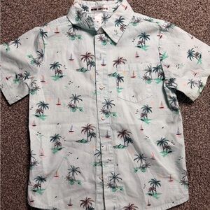 Kids Palm Tree Print Button Down Shirt - White
